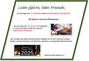 Wir gehen in eine kurze Winterpause