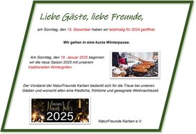 Wir gehen in eine kurze Winterpause 