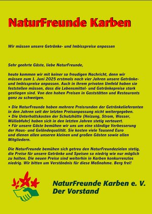 Wir müssen zum 1. Juni 2025 unsere Getränke- und Imbisspreise anpassen.